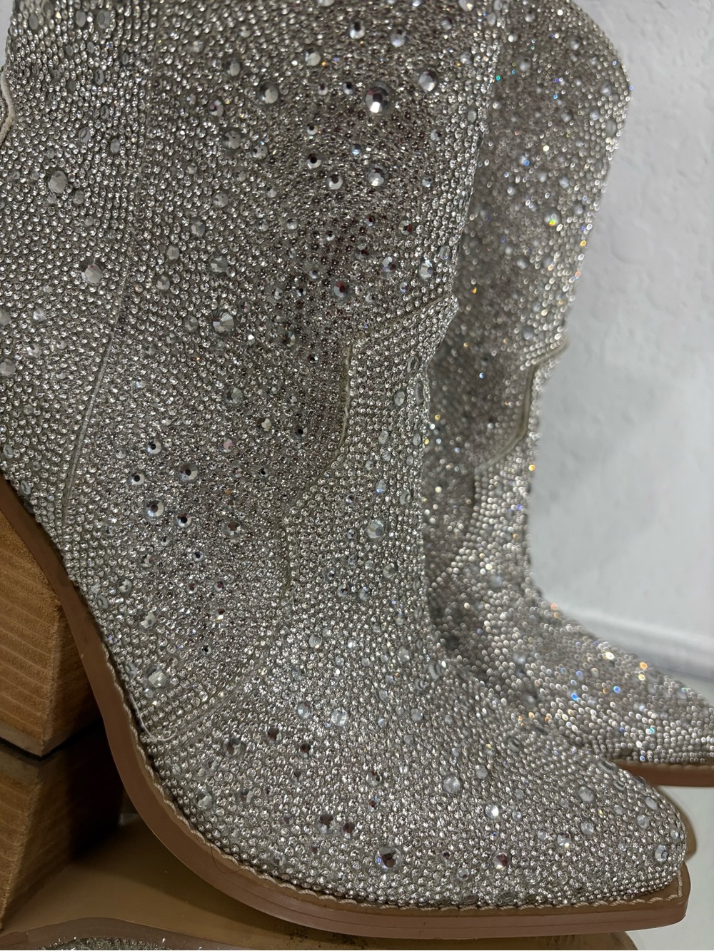 Steve Madden Silver Crystal Embellished Western Booties